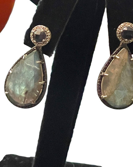JWBR Labradorite Marcasite amethyst sterling silver tear drop dangle earrings