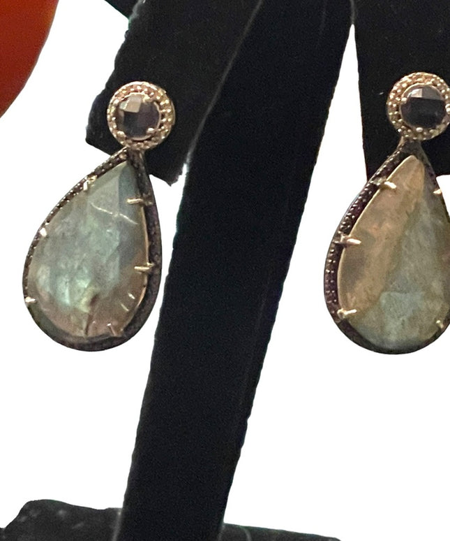 JWBR Labradorite Marcasite amethyst sterling silver tear drop dangle earrings