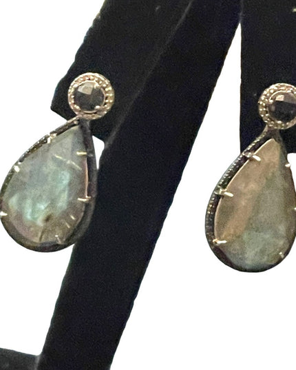JWBR Labradorite Marcasite amethyst sterling silver tear drop dangle earrings