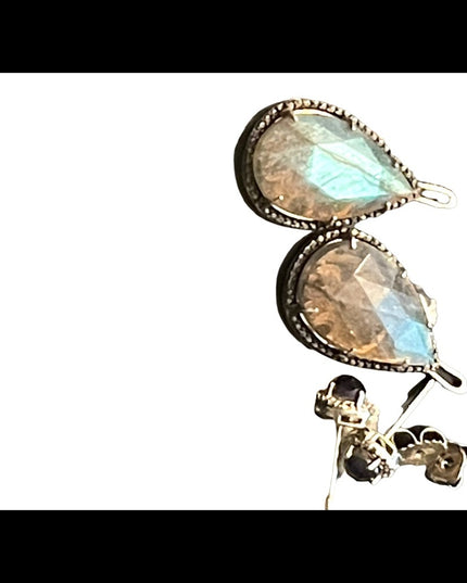 JWBR Labradorite Marcasite amethyst sterling silver tear drop dangle earrings
