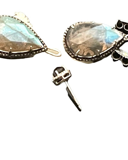 JWBR Labradorite Marcasite amethyst sterling silver tear drop dangle earrings