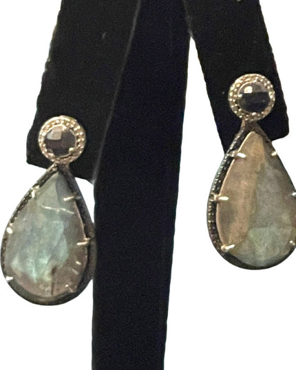 JWBR Labradorite Marcasite amethyst sterling silver tear drop dangle earrings