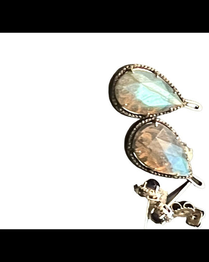 JWBR Labradorite Marcasite amethyst sterling silver tear drop dangle earrings