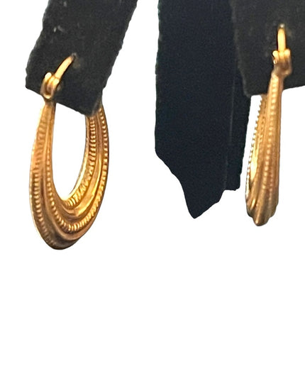 Vintage textured 14k gold oval hoop earrings