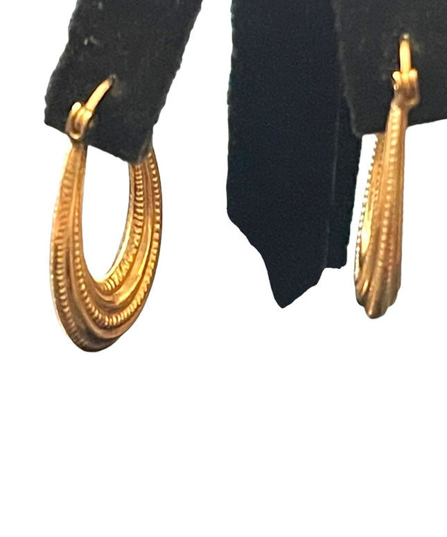 Vintage textured 14k gold oval hoop earrings