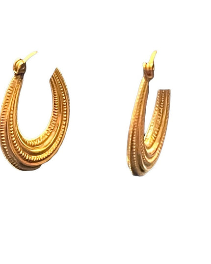 Vintage textured 14k gold oval hoop earrings
