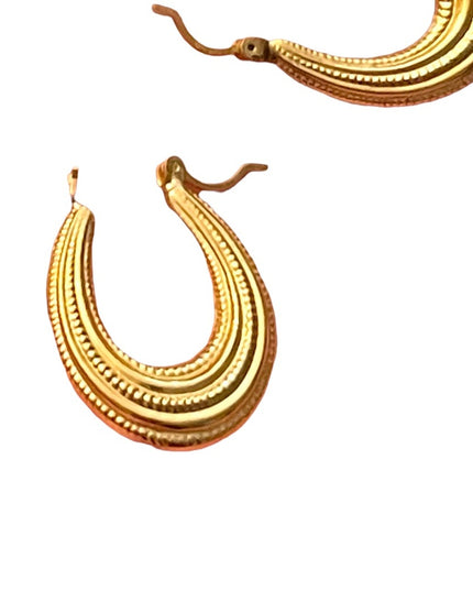 Vintage textured 14k gold oval hoop earrings