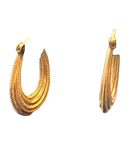 Vintage textured 14k gold oval hoop earrings