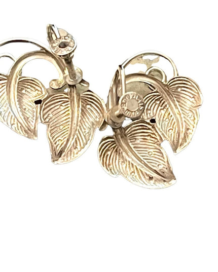 Vintage Boyd bond Sterling silver leaf screw back earrings