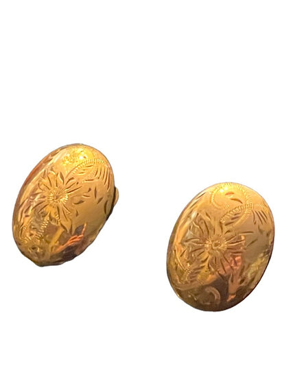 Vintage 12k Gold filled etched Forstner oval screw back earrings