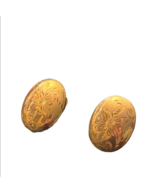 Vintage 12k Gold filled etched Forstner oval screw back earrings