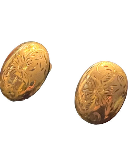 Vintage 12k Gold filled etched Forstner oval screw back earrings