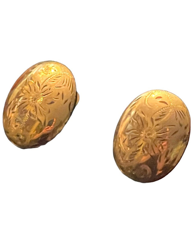 Vintage 12k Gold filled etched Forstner oval screw back earrings