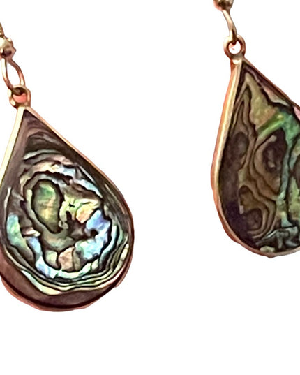 Vintage Mexixo Silver abalone alpaca dangle tear drop earrings