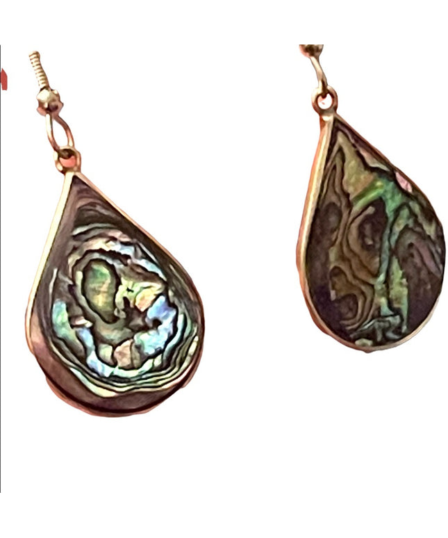 Vintage Mexixo Silver abalone alpaca dangle tear drop earrings