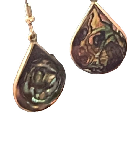 Vintage Mexixo Silver abalone alpaca dangle tear drop earrings