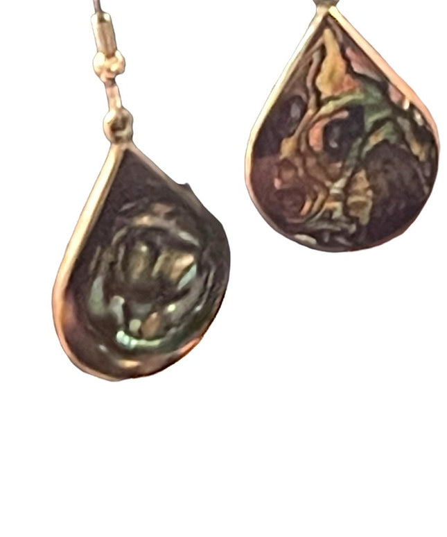 Vintage Mexixo Silver abalone alpaca dangle tear drop earrings