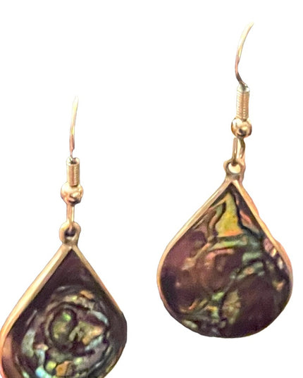 Vintage Mexixo Silver abalone alpaca dangle tear drop earrings