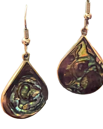 Vintage Mexixo Silver abalone alpaca dangle tear drop earrings