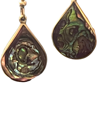 Vintage Mexixo Silver abalone alpaca dangle tear drop earrings