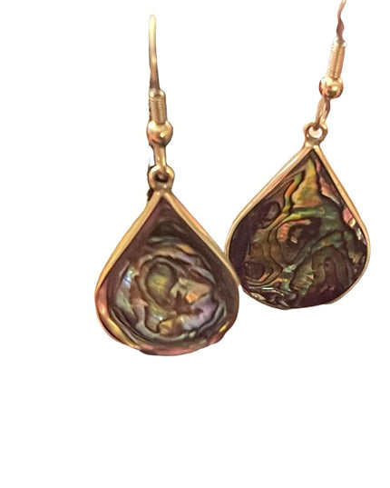 Vintage Mexixo Silver abalone alpaca dangle tear drop earrings