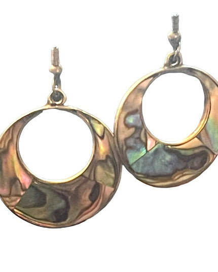 Vintage mexico abalone alpaca silver dangle earrings
