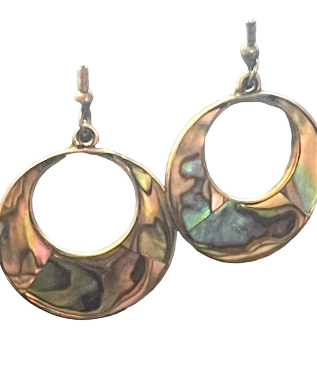 Vintage mexico abalone alpaca silver dangle earrings