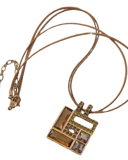Swarovski Authentic (swan) Square crystal rose gold plt leather cord necklace