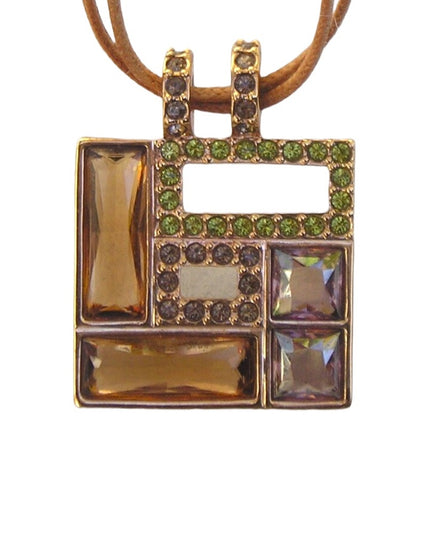 Swarovski Authentic (swan) Square crystal rose gold plt leather cord necklace