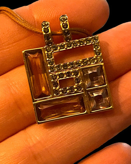 Swarovski Authentic (swan) Square crystal rose gold plt leather cord necklace