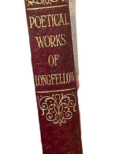 Antique Red leather bound book Poetical Works of Longfellow 1920 Collins 514 pgs