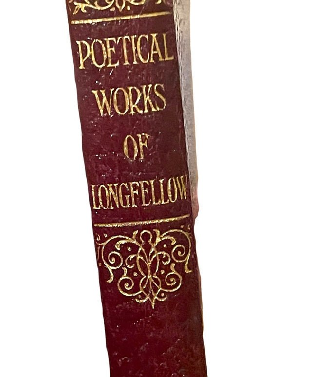 Antique Red leather bound book Poetical Works of Longfellow 1920 Collins 514 pgs