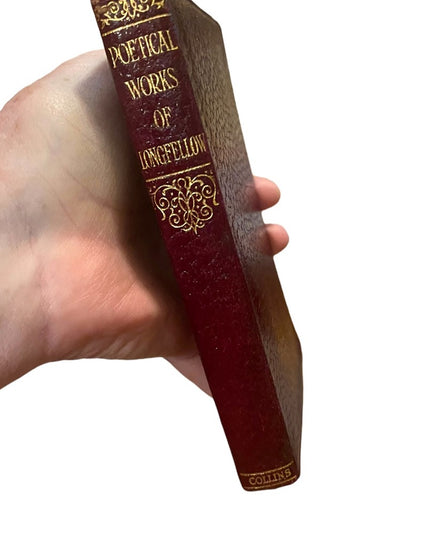 Antique Red leather bound book Poetical Works of Longfellow 1920 Collins 514 pgs