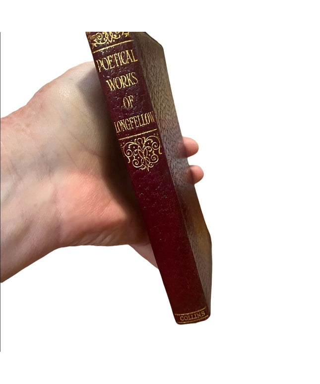 Antique Red leather bound book Poetical Works of Longfellow 1920 Collins 514 pgs