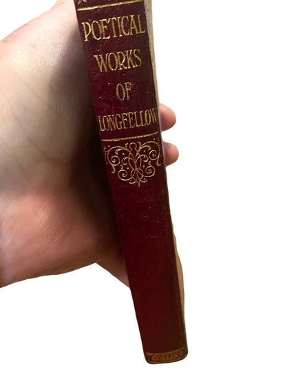 Antique Red leather bound book Poetical Works of Longfellow 1920 Collins 514 pgs