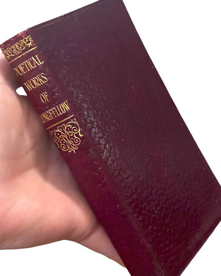 Antique Red leather bound book Poetical Works of Longfellow 1920 Collins 514 pgs