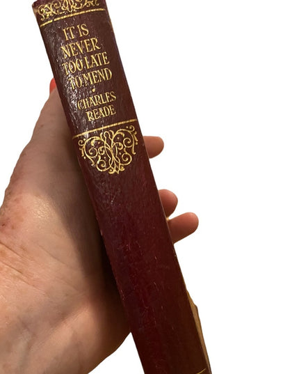 Antique red leather Collins UK book Its Never To Late to Mend Charles Reade VG