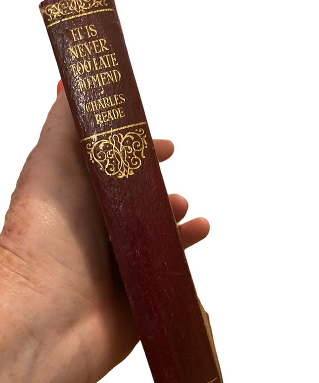 Antique red leather Collins UK book Its Never To Late to Mend Charles Reade VG