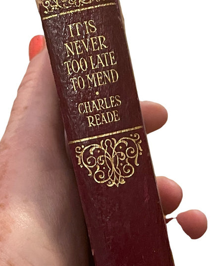 Antique red leather Collins UK book Its Never To Late to Mend Charles Reade VG