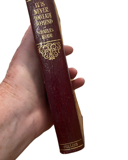 Antique red leather Collins UK book Its Never To Late to Mend Charles Reade VG