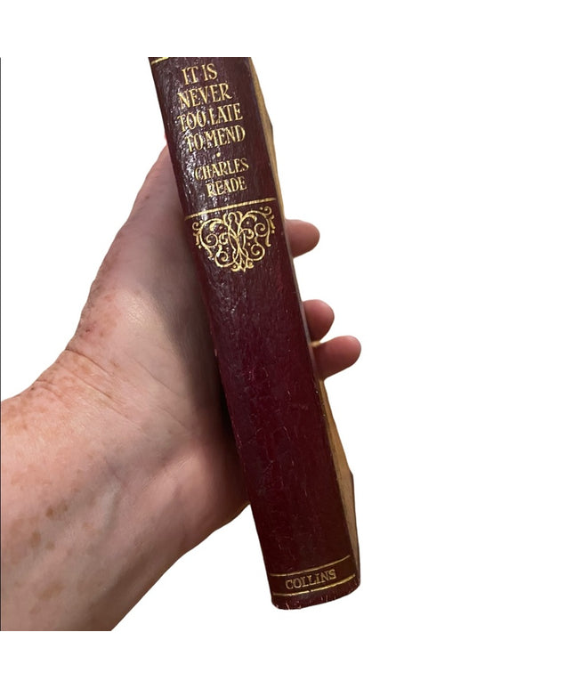Antique red leather Collins UK book Its Never To Late to Mend Charles Reade VG
