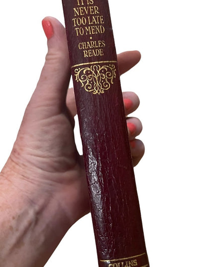 Antique red leather Collins UK book Its Never To Late to Mend Charles Reade VG