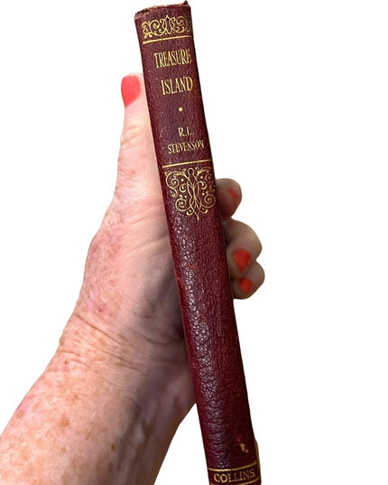 Antique Collins 1920 UK red leather Treasure Island RL Stevenson VG book