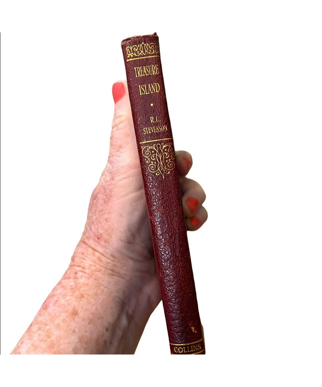 Antique Collins 1920 UK red leather Treasure Island RL Stevenson VG book