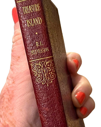 Antique Collins 1920 UK red leather Treasure Island RL Stevenson VG book
