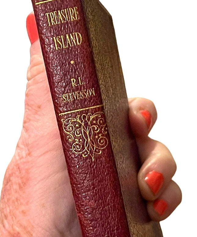 Antique Collins 1920 UK red leather Treasure Island RL Stevenson VG book