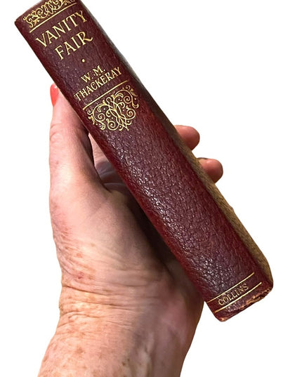 Antique 1920 UK Collins Red Leather Vanity Fair WM Thackeray Gold Letter book