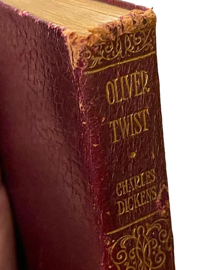 Antique 1920 UK Collins Red Leather Book Oliver Twist Charles Dickens Gold let