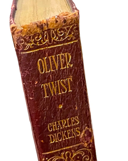 Antique 1920 UK Collins Red Leather Book Oliver Twist Charles Dickens Gold let