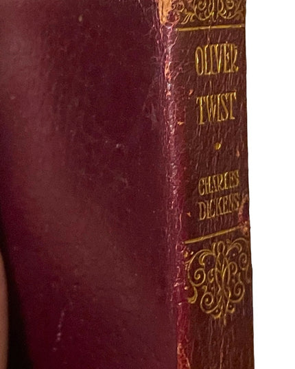 Antique 1920 UK Collins Red Leather Book Oliver Twist Charles Dickens Gold let